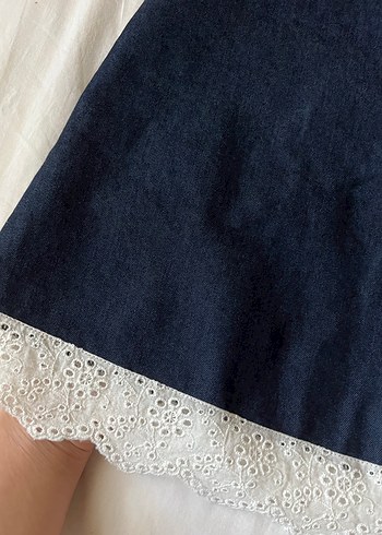Dantel Detaylı Lacivert Mini Kot Etek - Görsel 3