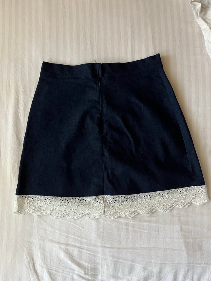 Dantel Detaylı Lacivert Mini Kot Etek - Görsel 2