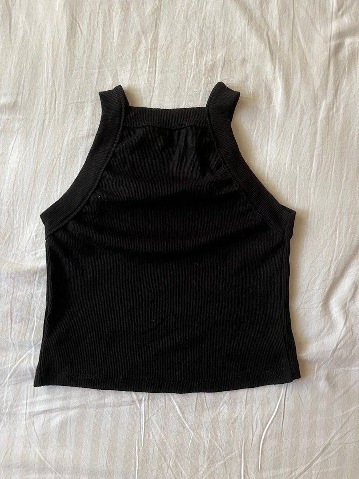 Siyah Baskılı Spor halter yaka crop - Görsel 2