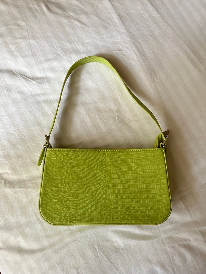 Yeşil Deri Yılan Desenli Kadın Çanta - Görsel 4