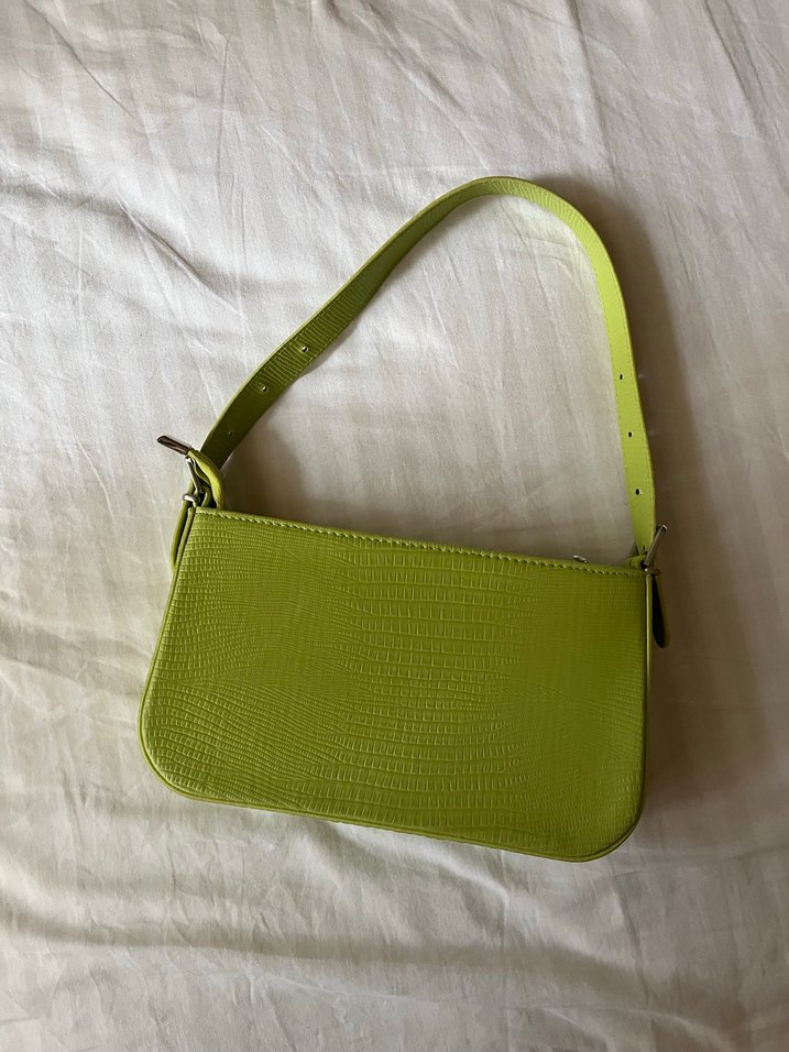 Yeşil Deri Yılan Desenli Kadın Çanta - Görsel 2