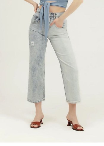 Çift renkli wide leg Y2K jean/kot - Görsel 4