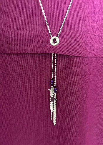 Zincir kolye Detaylı Uzun Mürdüm Kadın Tunik - Görsel 5