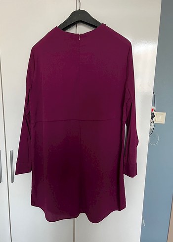 Zincir kolye Detaylı Uzun Mürdüm Kadın Tunik - Görsel 3