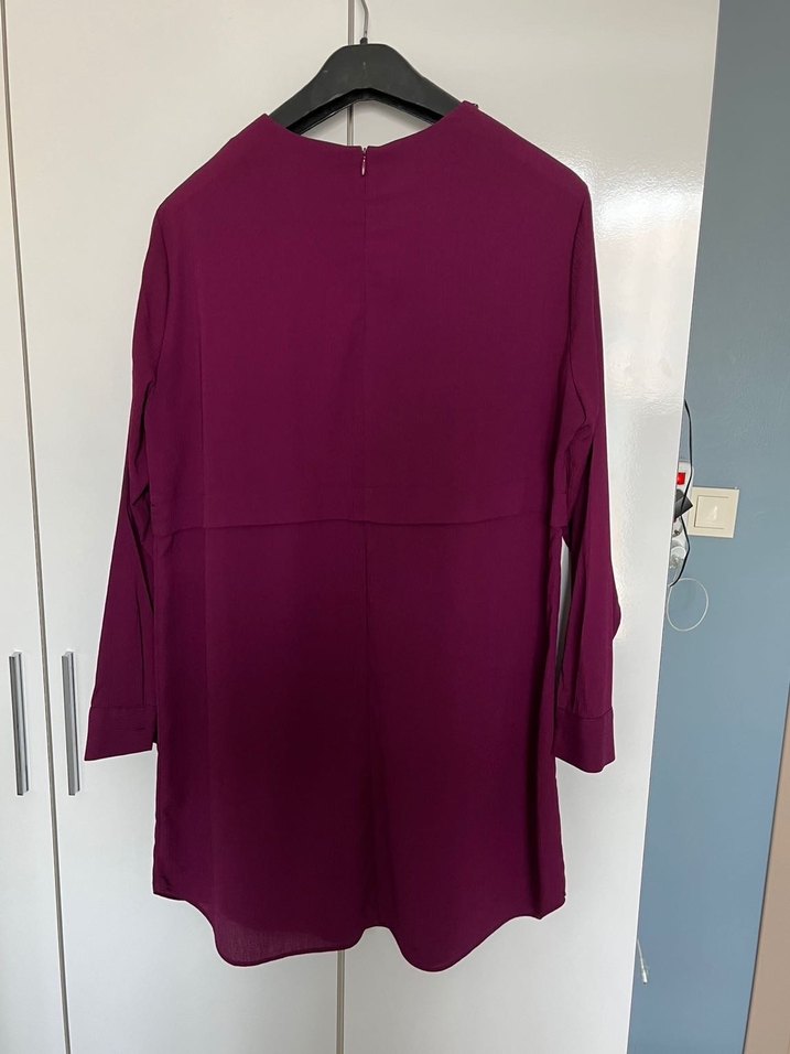 Zincir kolye Detaylı Uzun Mürdüm Kadın Tunik - Görsel 3