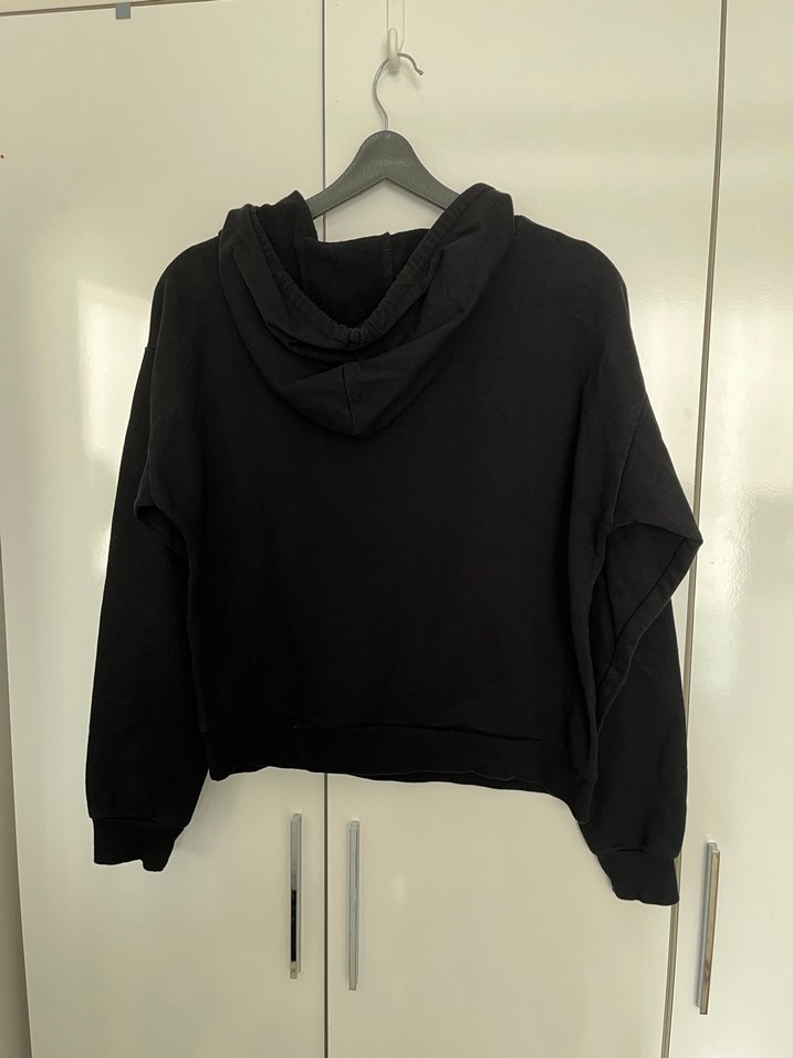 Siyah Kapüşonlu Salaş Sweatshirt - Görsel 2