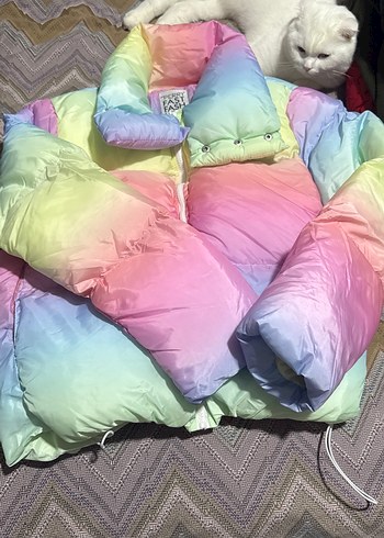 Pastel Renkli Tie-Dye Kadın Kışlık Şişme Mont