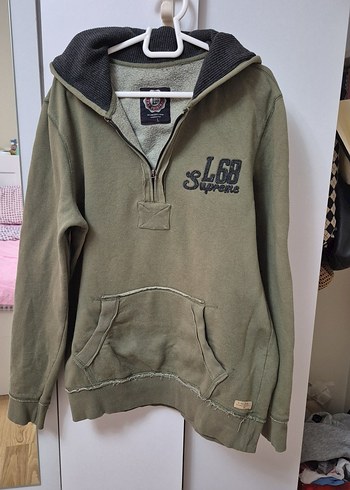 Loft Marka Haki Kapusonlu Yarim Fermuarli Sweatshirt