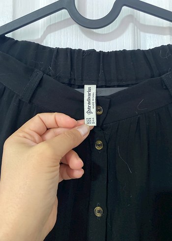 Düğmeli Siyah Uzun Keten Etek - Görsel 4