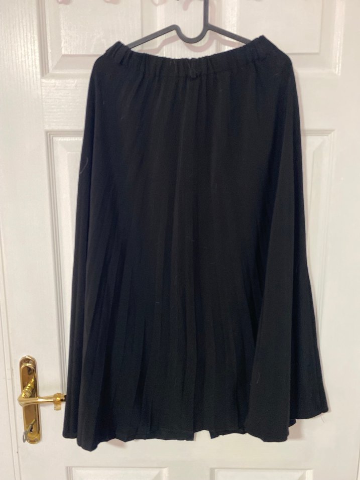 Düğmeli Siyah Uzun Keten Etek - Görsel 2