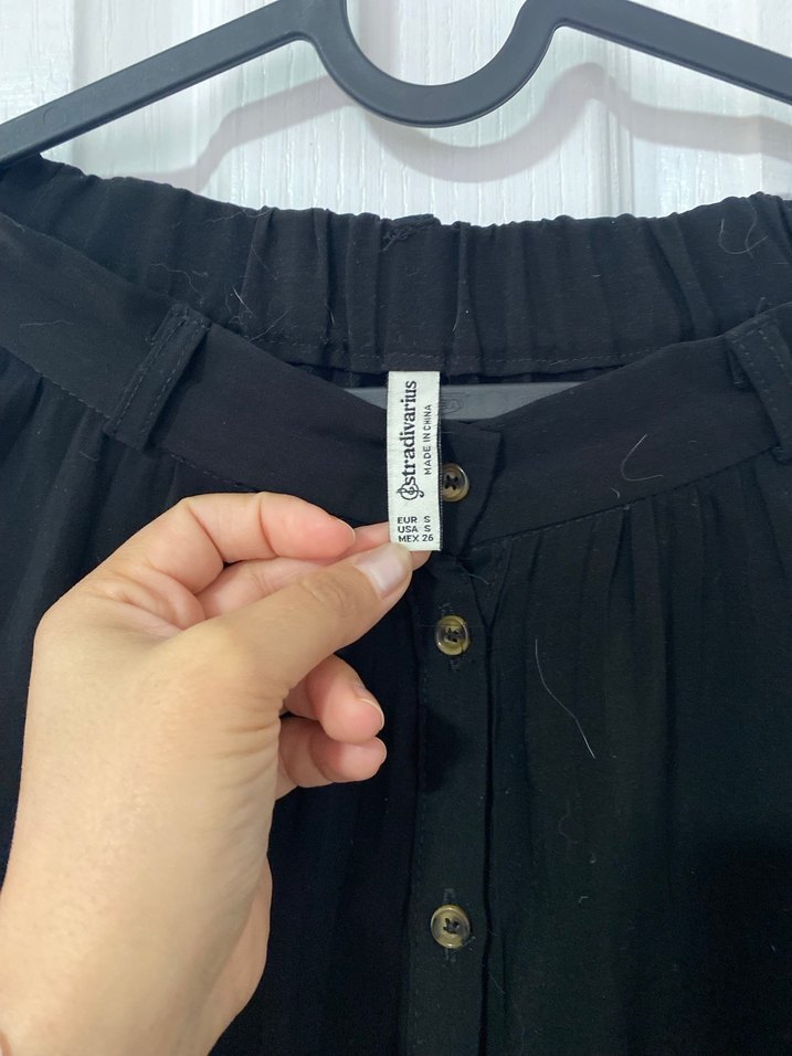 Düğmeli Siyah Uzun Keten Etek - Görsel 4