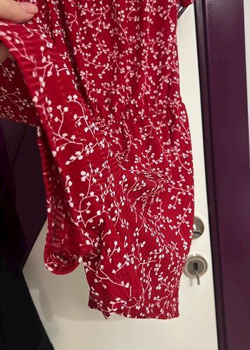 Kısa Kollu Kırmızı Midi Bohem Tulum - Görsel 2