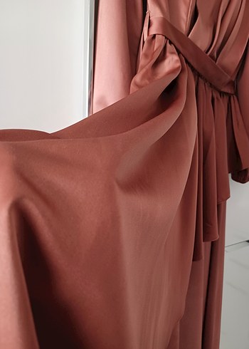 Kahverengi Drapeli Uzun Abiye Elbise - Görsel 7