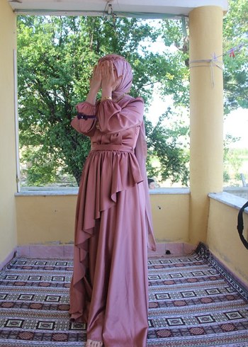 Kahverengi Drapeli Uzun Abiye Elbise - Görsel 11