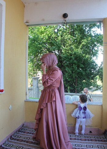 Kahverengi Drapeli Uzun Abiye Elbise - Görsel 12