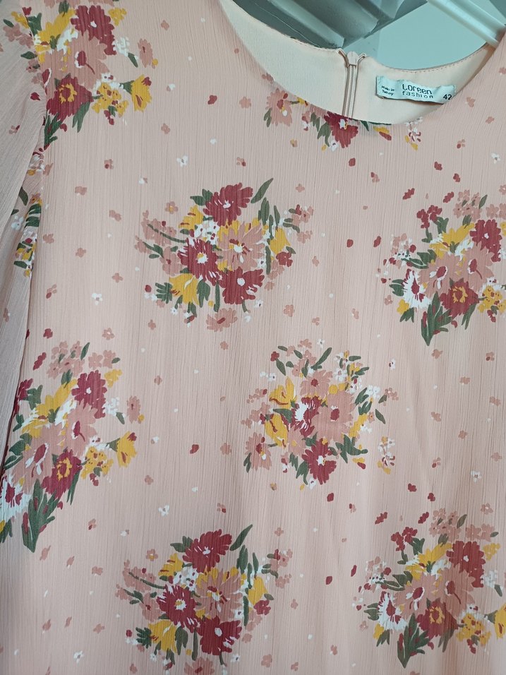 Pembe Çiçekli Uzun Salaş Bohem Tunik - Görsel 2