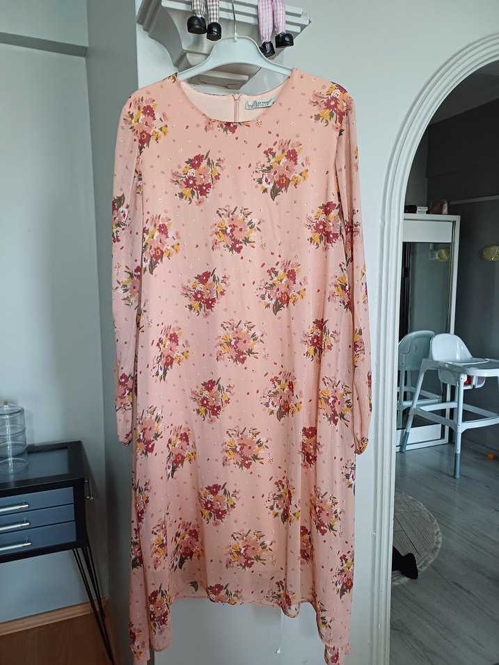 Pembe Çiçekli Uzun Salaş Bohem Tunik - Görsel 3