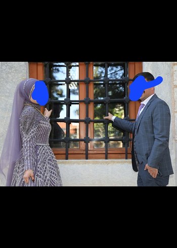 Uzun Kollu Mor Tesettür Nişan Elbisesi - Görsel 5