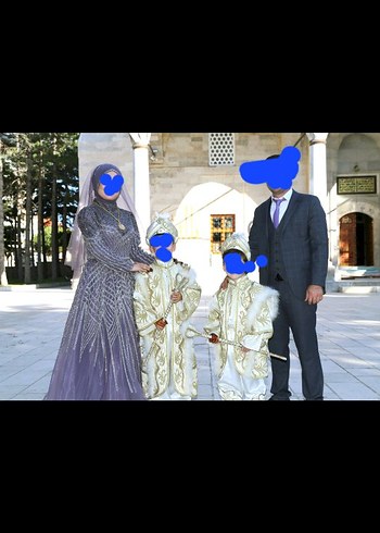 Uzun Kollu Mor Tesettür Nişan Elbisesi - Görsel 8