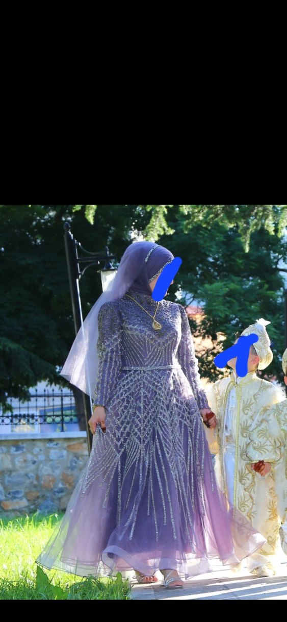 Uzun Kollu Mor Tesettür Nişan Elbisesi - Görsel 3