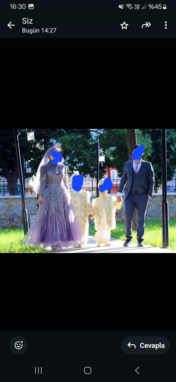 Uzun Kollu Mor Tesettür Nişan Elbisesi - Görsel 4