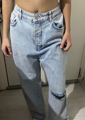 Mavi Bol Kesim Kot Pantolon