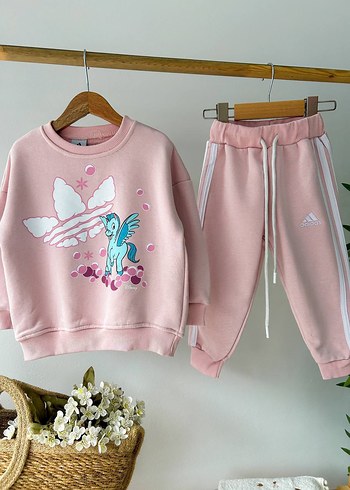Pembe Desenli Uzun Kollu Kız Bebek Takımı