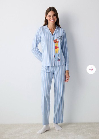 Çizgili Mavi Kadın Pijama Takımı