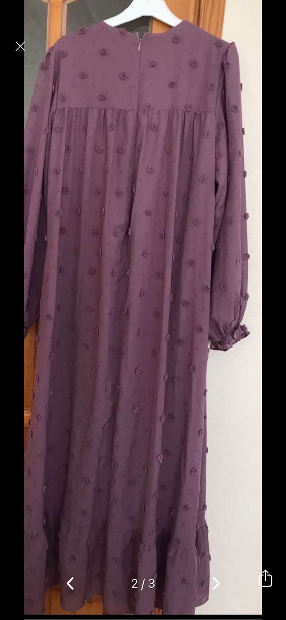 Uzun Mor Nakışlı tesettür Bohem Elbise - Görsel 2