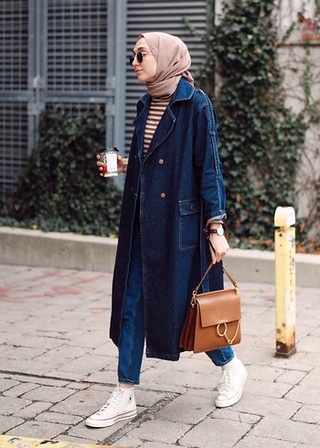 Kadın He-qa  Lacivert Denim Uzun Trençkot - Görsel 2