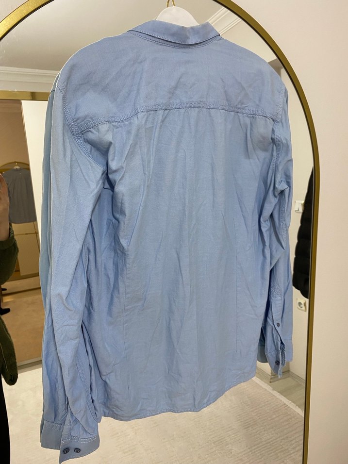 Erkek Mavi Keten Gömlek - Görsel 2