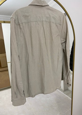 Bej Keten Erkek Gömlek Düğmeli - Görsel 2