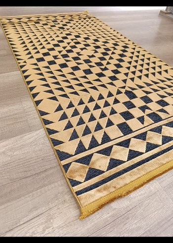 Koyu Altın Renkli Bohem Kareli Halı 80 e 150 - Görsel 2