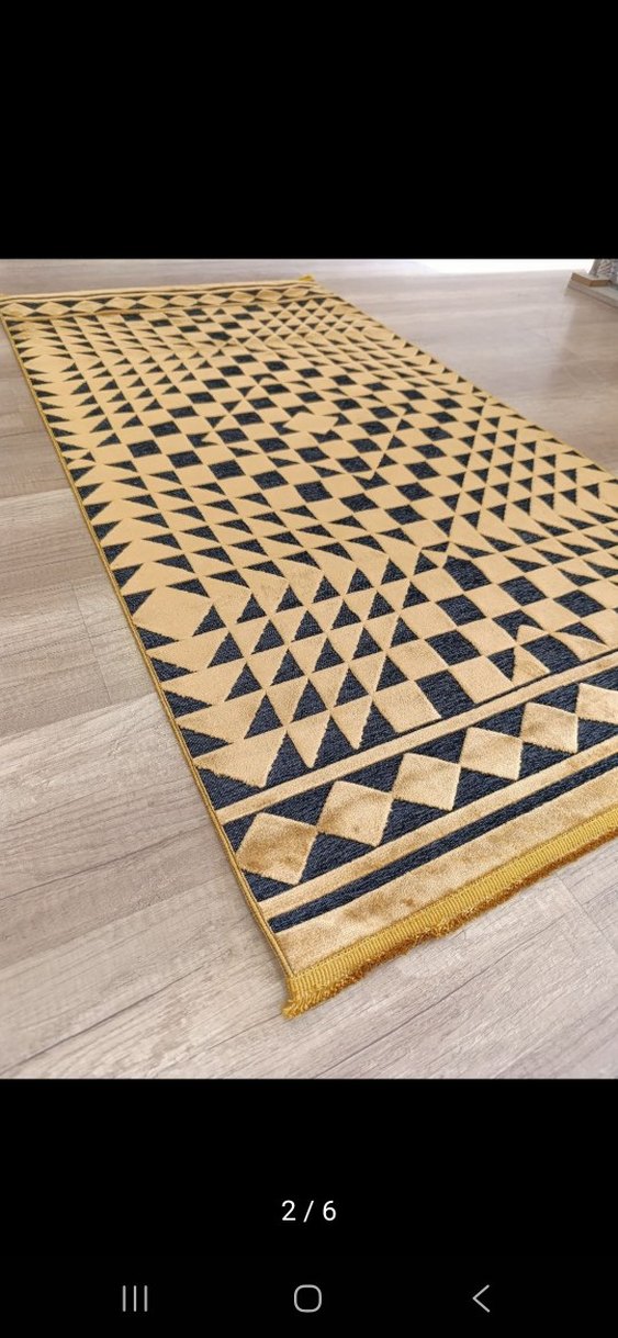 Koyu Altın Renkli Bohem Kareli Halı 80 e 150 - Görsel 2