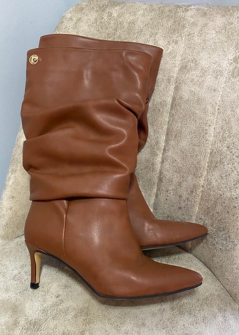 Pierre Cardin Kahverengi Deri Dizüstü Stiletto Bot