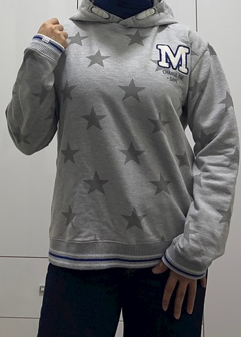 Gri Yıldız Desenli Kadın Sweatshirt - Görsel 2