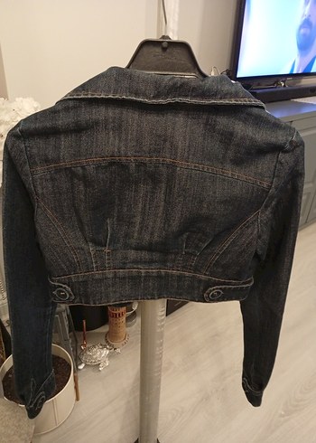 Düğmeli Koyu Gri Denim Kadın Ceket - Görsel 3