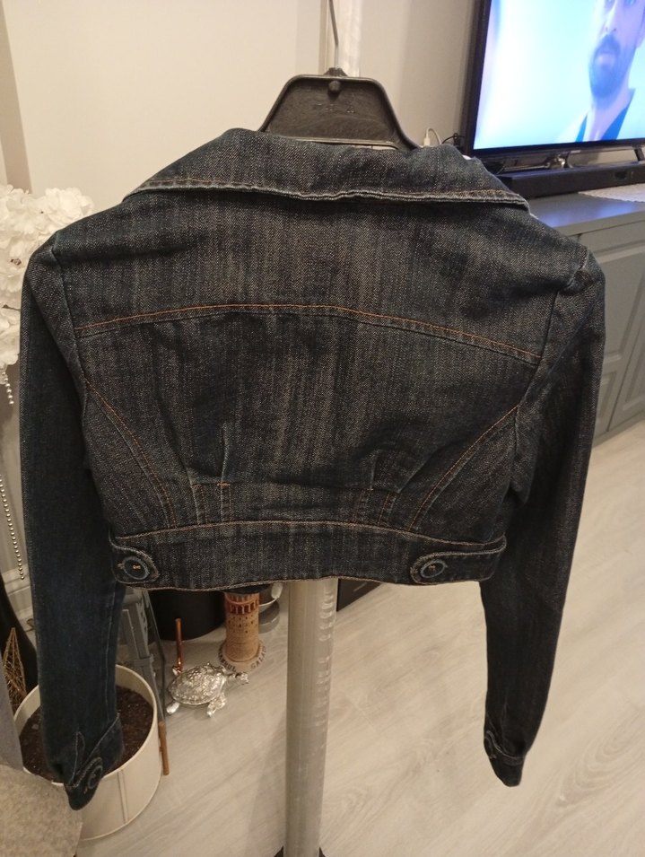 Düğmeli Koyu Gri Denim Kadın Ceket - Görsel 3
