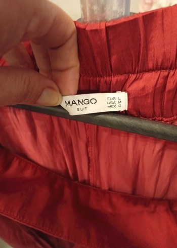 Kırmızı Uzun Drapeli İpeksi Etek pantalon - Görsel 2