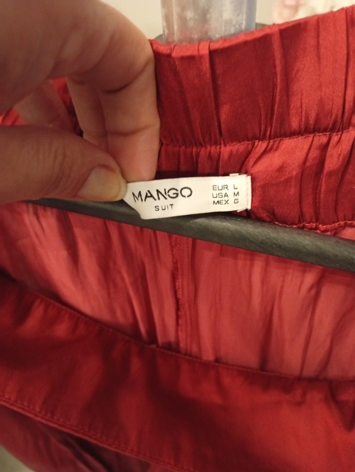 Kırmızı Uzun Drapeli İpeksi Etek pantalon - Görsel 2