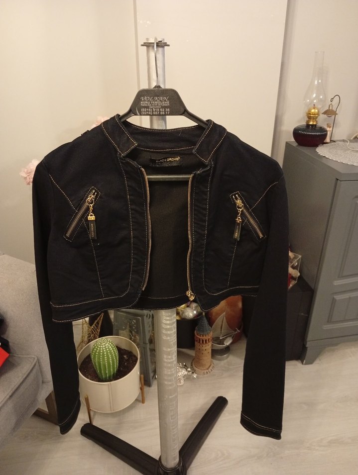 Siyah Fermuarlı Kadın Denim Ceket - Görsel 2