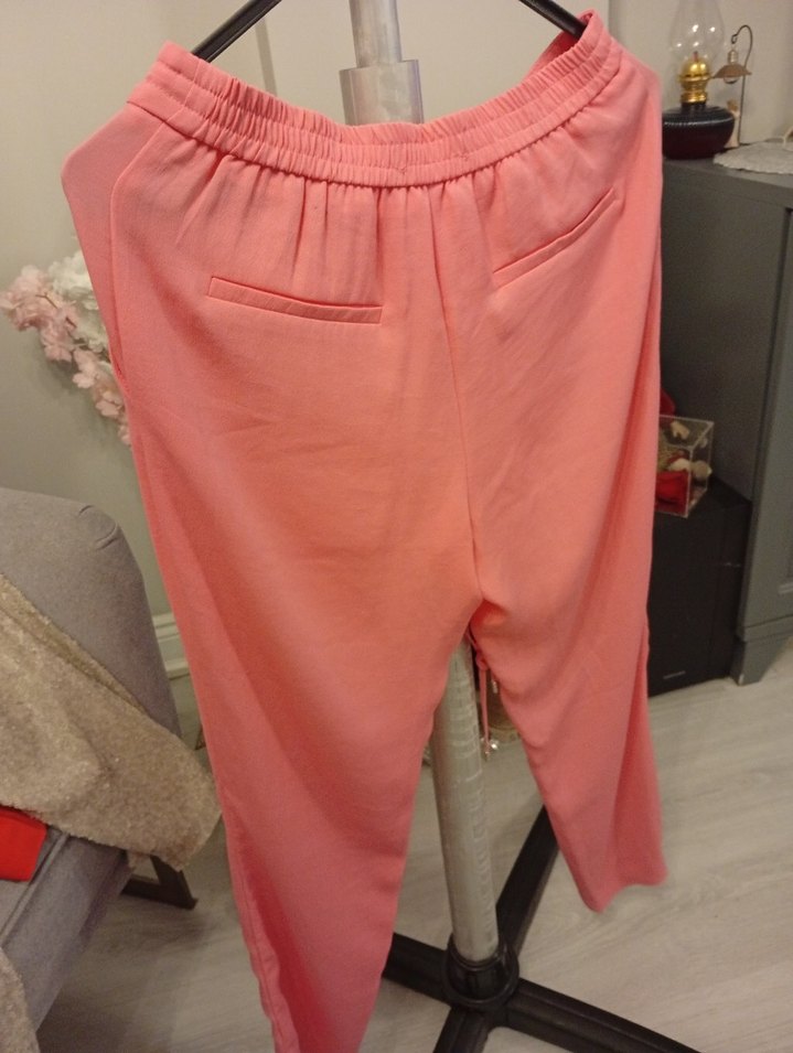 Pembe Midi Kadın Salaş Kumaş Pantolon - Görsel 3