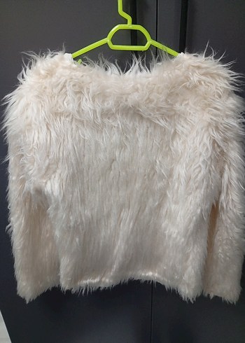 Beyaz Çift Katlı Suni Kürk Midi Ceket - Görsel 3