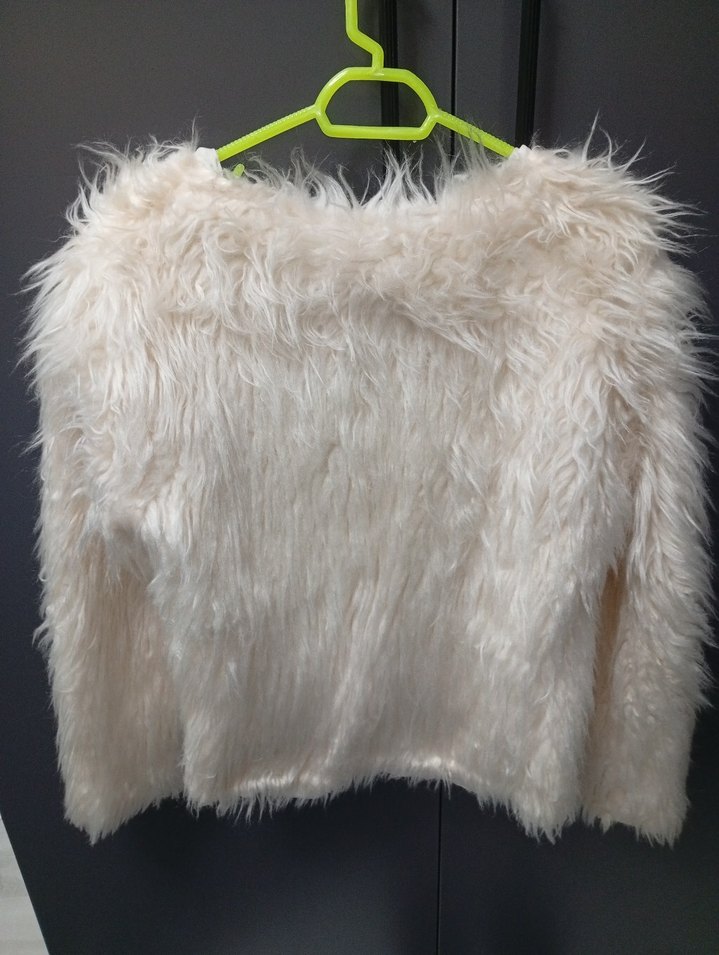 Beyaz Çift Katlı Suni Kürk Midi Ceket - Görsel 3