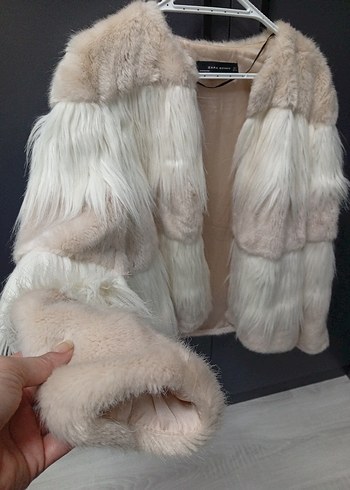 Bej Midi Kadın Suni Kürk Ceket - Görsel 2