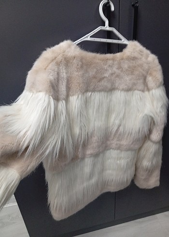 Bej Midi Kadın Suni Kürk Ceket - Görsel 4