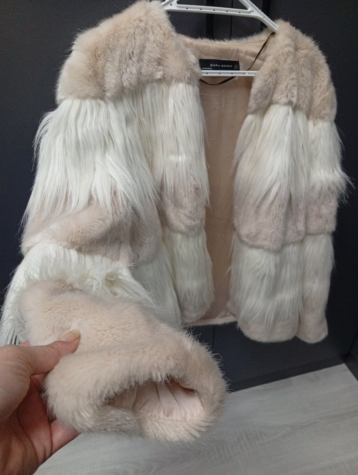 Bej Midi Kadın Suni Kürk Ceket - Görsel 2