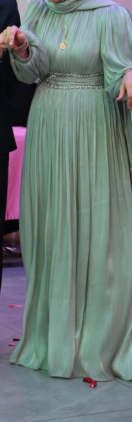 Kadın Yeşil Piliseli Uzun Elbise - Görsel 2