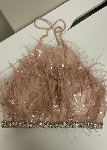 Pudra Uzun Drapeli Straplez Nişan Elbisesi - Görsel 6