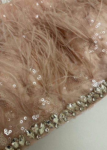 Pudra Uzun Drapeli Straplez Nişan Elbisesi - Görsel 8